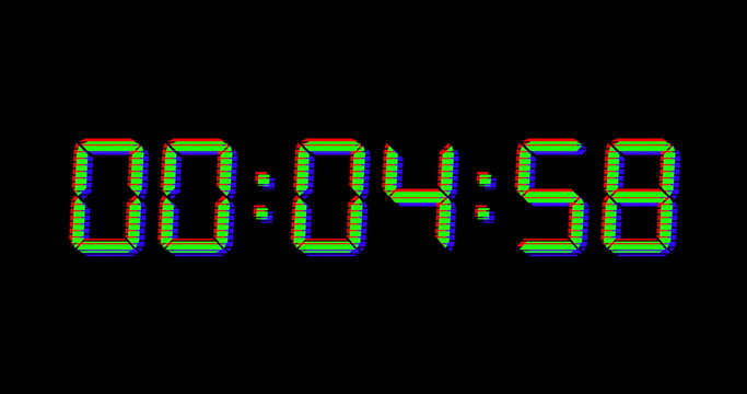 Image of green digital timer changing on black background