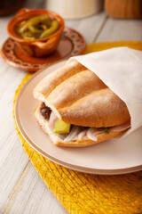 Mexican ham sandwich, in Mexico it is called Torta de Jamon, it is the most popular of the Mexican Tortas and the recipe varies depending on who prepares it, made with bolillo or telera bread.