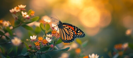 Beautiful Monarch Butterfly Resting on a Colorful Flower Petal in Nature