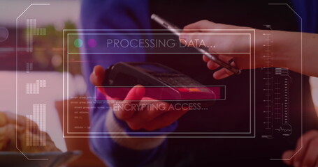 Image of data processing on screen over contactless payment with smartphone