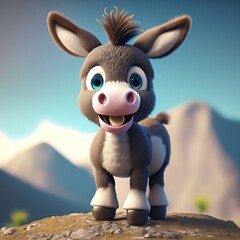 Cute smile little donkey kawaii 3d character