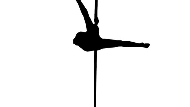 Silhouette sexy girl pole dancing on white backgrounds. Black and white for compositing and presentation. Alpha matte isolated.