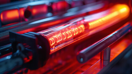 A shot of the heaters heating element glowing red and generating warmth for the tank.