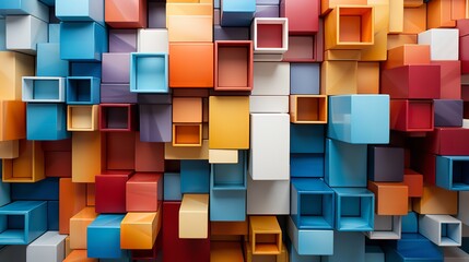 A mesmerizing abstract digital art of a bunch of colorful cubes on a wall, creating a sense of movement and depth.