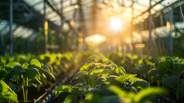 A high-tech agricultural facility with automated systems cultivating crops in vertical farms realistic stock photography