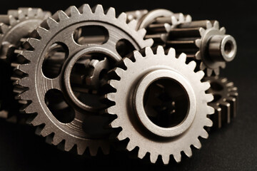 Metal gear wheel engine car and bike, mechanic industry concept.