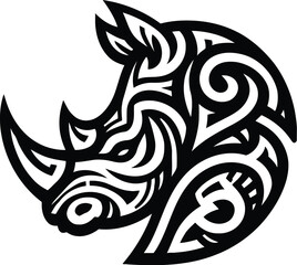 rhino, animal silhouette in ethnic tribal tattoo,

