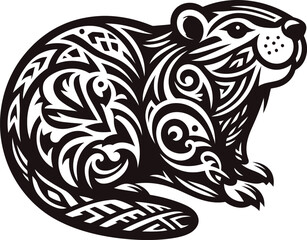 beaver, animal silhouette in ethnic tribal tattoos

