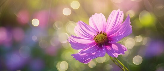 Beautiful pink flower with soft focus background in a garden on a sunny day