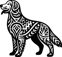 retriever, labrador, dog, animal silhouette in ethnic tribal tattoo, 