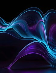 Abstract wavy fluid light colorful blue violet isolated on black background in concept modern, technology, science, music. Generative AI