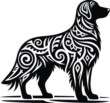 retriever, labrador, dog, animal silhouette in ethnic tribal tattoo, 