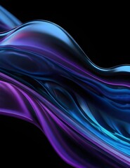 Abstract wavy fluid light colorful blue violet isolated on black background in concept modern, technology, science, music. Generative AI