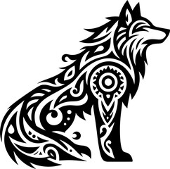 wolf, animal silhouette in ethnic tribal tattoo, 