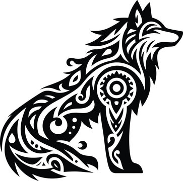 recommend clip art: wolf, animal silhouette in ethnic tribal tattoo, 