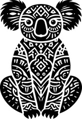 koala, tree, animal silhouette in ethnic tribal tattoo, 