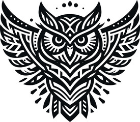 owl bird, animal silhouette in ethnic tribal tattoo, 
