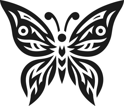 butterfly, animal silhouette in ethnic tribal tattoo, 