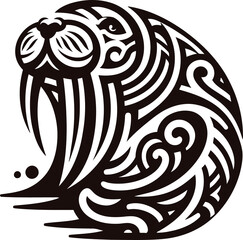 walrus, animal silhouette in ethnic tribal tattoo,  - obrazy, fototapety, plakaty