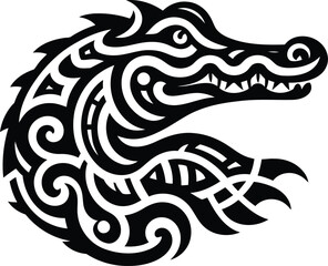 crocodile, aligator, animal silhouette in ethnic tribal tattoo, 