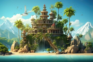 Tropical Paradise island. Tropical wild vacation. Generate Ai