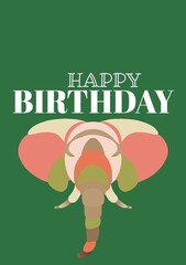 Composite of happy birthday text over patterned and green background