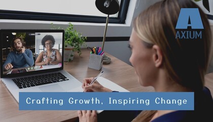 Composite of crafting growth inspiring change text over diverse businesspeople in office