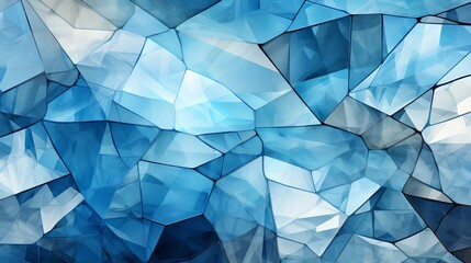 Abstract digital art of a blue crystal background with sparkling facets. The crystal is a deep, rich blue color, and the facets reflect light in a dazzling way. - obrazy, fototapety, plakaty
