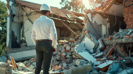 engineer looking at demolished house