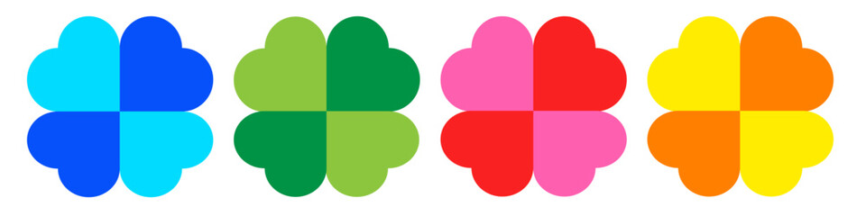 カラフルな四つ葉のクローバーのイラストセット