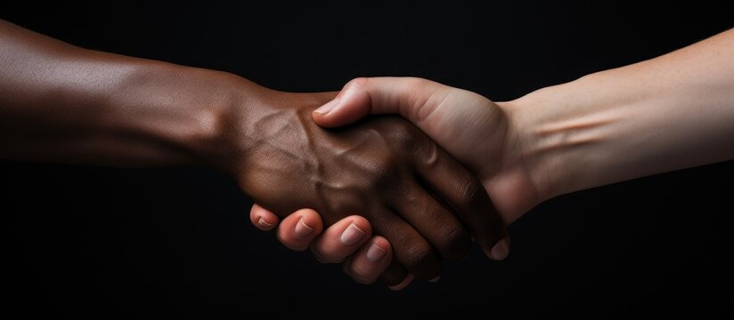 handshake between two hands of differing skin tones against a neutral background, symbolizing diversity and unity