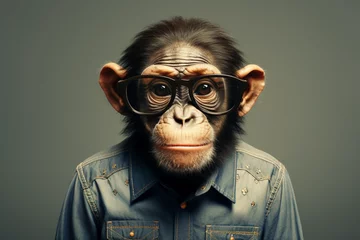 Deurstickers a monkey, cute, adorable, monkey wearing glasses, monkey wearing clothes © Salawati