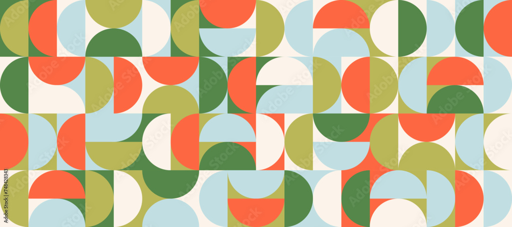 Poster bright semicircle seamless pattern. abstract geometric half circle and square background. colorful s
