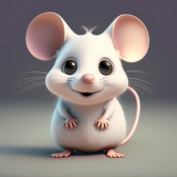 3D Cute smile little mouse kawaii character Realistic hatchling with big eyes