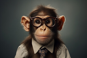 a monkey, cute, adorable, monkey wearing glasses, monkey wearing clothes