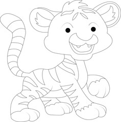 Cat cartoon coloring book page for children