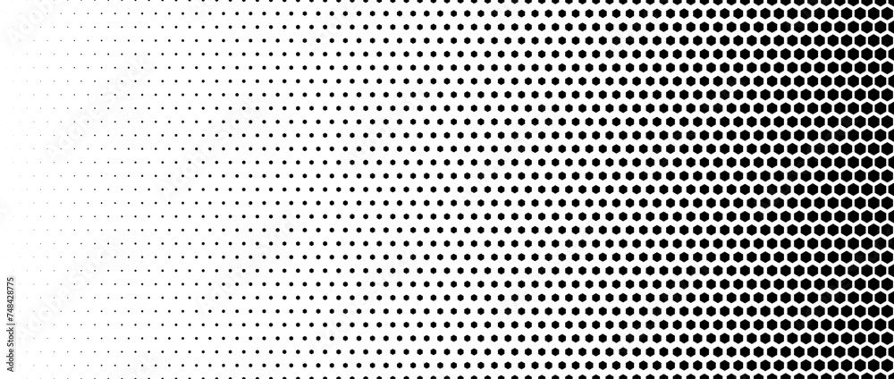 Poster hexagon halftone gradient texture. abstract black and white hex gradation background. geometric retr