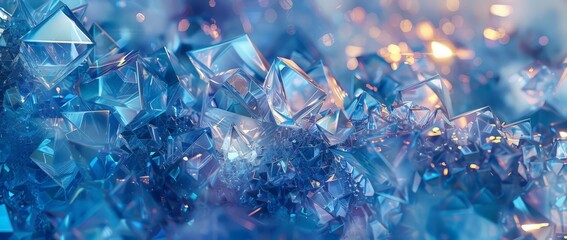 A detailed view showcasing a cluster of vivid blue diamonds, each reflecting light with its unique facets and angles, creating a mesmerizing display.