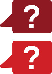 Two red speech bubble icons with a white question mark, indicating conversation or a need for information.