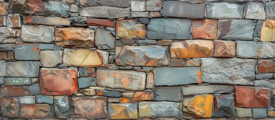 A detailed view showcasing the rough texture of a wall constructed entirely of rocks. The natural color variations and intricate patterns of the rocks create a visually striking and rugged appearance.