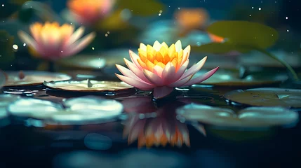 Foto op Canvas Gorgeous water lilies with space for text, tranquil nature background design © Derby