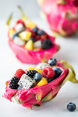 Freshly made Dragon Fruit bowls, ready for eating.