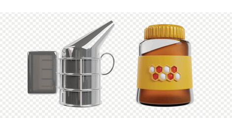 Honey and Bee 3d icons render clipart for UI UX, landing page, illustration, or buttons.