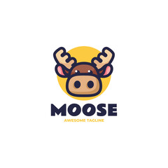 Vector Logo Illustration Moose Simple Mascot Style.