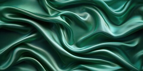 Fototapeta premium Abstract green silk satin weave of cotton or linen satin fabric lies texture background.