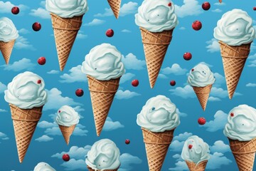 Delicious Pattern blue ice cream snack. Nature cone. Generate Ai