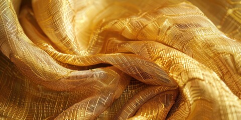 Abstract luxury gold satin weave of cotton or linen satin fabric lies texture background. - obrazy, fototapety, plakaty