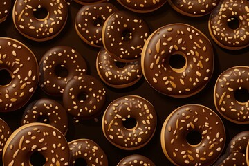 Sweet Pattern brown choco donuts. Donut tasty. Generate Ai