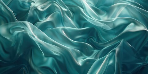 Abstract luxury turquoise seaweed satin weave of cotton or linen satin fabric lies texture background.