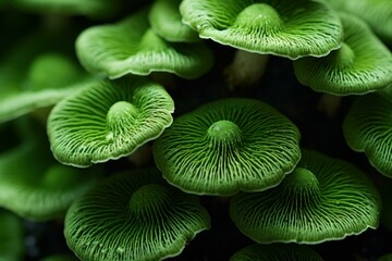 Vibrant Green pattern mushrooms. Mystic child. Generate Ai